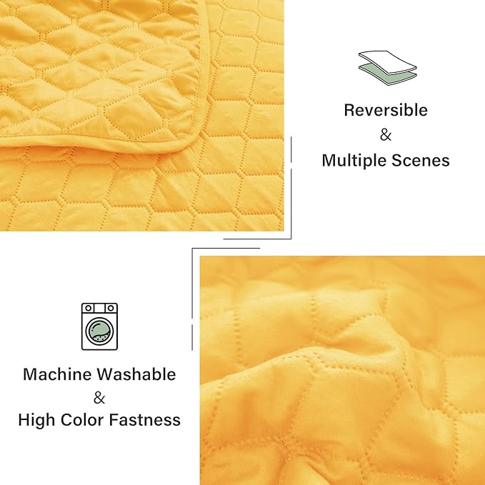 Exclusivo Mezcla Reversible King Size Quilt Bedding Set with Pillow Shams, Lightweight Quilts King Size, Soft Bedspreads Bed Coverlets for All Seasons - (Bright Yellow, 104"x96")