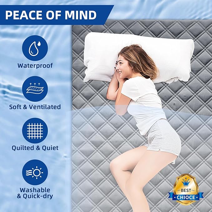Full Mattress Protector, Breathable Waterproof Mattress Pad Cover Fitted Deep Pocket 8"-21", Soft Noiseless Mattress Cover Washable Cooling Padded for Home Hotel Bedroom, Gray