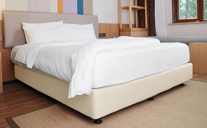 Box Spring Cover Twin/Twin XL Size - Jersey Knit & Stretchy Wrap Around 4 Sides Bed Skirt for Hotel & Home, Beige