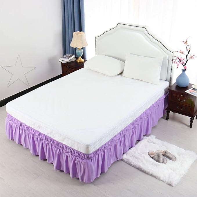 Bed Skirt - Wrap Around Bed Skirts Elastic Dust Ruffles, Easy Fit Wrinkle and Fade Resistant Luxurious Fabric Solid Color, Lavender California King Size Beds 15 Inch Drop