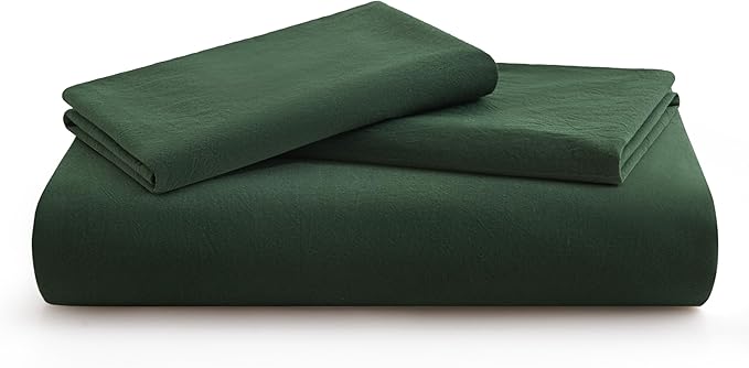 LOVQUE Bedding Duvet Cover Queen Size, 100% Washed Cotton Linen Like Natural Bedding Set with Zipper Closure (No Comforter), 90x90, Forest Green