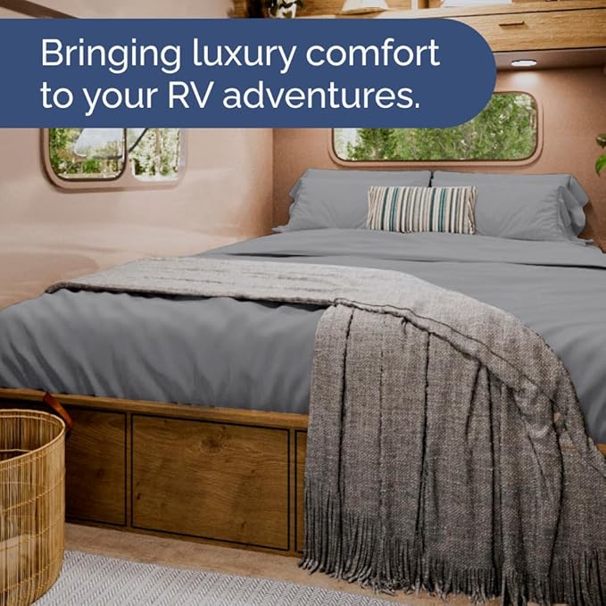 Short Queen Size 4 Piece Sheet Set - RV Short Queen, Soft, Breathable & Cooling Bed Sheets Set w/ Deep Pockets - Hotel Luxury Bedding for Women, Men, Kids, Teens, Boys & Girls - Oeko-Tex - Steel Blue