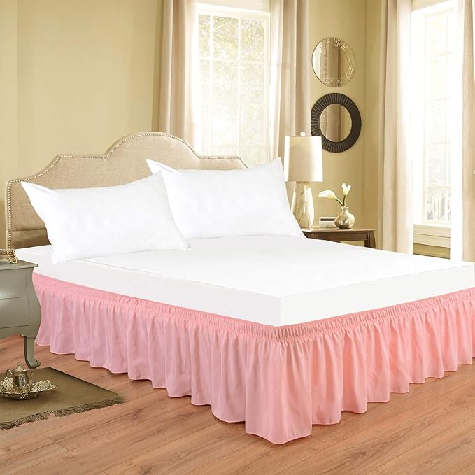 Bed Skirt - Wrap Around Bed Skirts Elastic Dust Ruffles, Easy Fit Wrinkle and Fade Resistant Luxurious Fabric Solid Color, Peach RV Bunk 42X80 Size Beds 15 Inch Drop