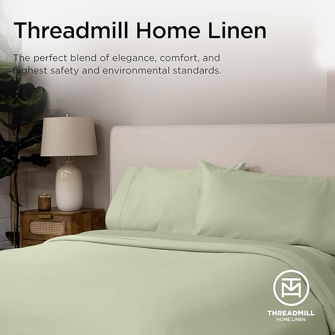 Threadmill Luxury Supima Cotton Sheets, Luxury 1000 Thread Count Soft 100% Cotton Sheets for Full Size Bed, 4 Pc Sage Green Bed Sheets Full Set, 5-Star Hotel Quality Deep Pocket Bed Sheets Set