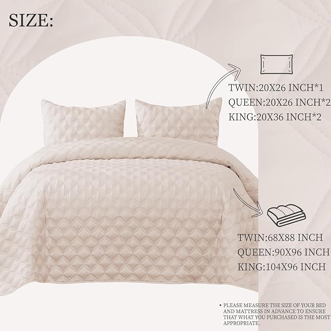 Exclusivo Mezcla Twin Quilt Set, 2 Pieces Lightweight Quilts Soft Quilted Bedspreads Brich Beige Coverlets Bedding Set for All Seasons