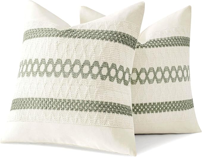 MIULEE Set of 2 Sage Green Boho Decorative Pillow Covers 26x26 Inch Farmhouse Rustic Couch Throw Pillows Modern Summer Cotton Cushion Covers Retro Cute Macrame Woven Spring Decor for Bed Sofa Chair