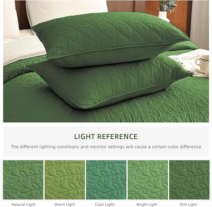 Lady Ann Olive Green Oversized King Bedspread 128x120, 3 Pcs Leaves Pattern Printed Oversized King Quilt Set for Extra Large Bed, Lightweight & Soft Farmhouse Bedspreads & Coverlets