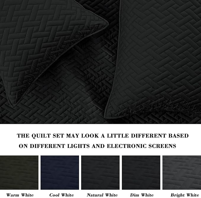 Exclusivo Mezcla Full Queen Size Quilt Bedspreads with Basket Weave Pattern, Soft Lightweight Summer Quilts Bedding Set Coverlets Bed Cover for All Seasons, Black