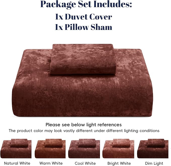 PHF Truly Velvet Duvet Cover Set Twin Size, 2pcs Ultra Soft Breathable Comforter Cover Set, Luxury Cozy Flannel Duvet Cover with Pillow Shams Bedding Collection, 68" x 90", Burgundy/Rust Red