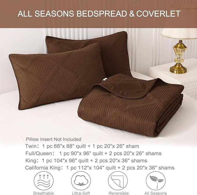Exclusivo Mezcla King Quilt Set- Brown Quilts Bedding Set with 2 Pillow Shams, Modern King Bedspread with Striped Pattern, Soft Lightweight Bedspreads Coverlets for All Seasons