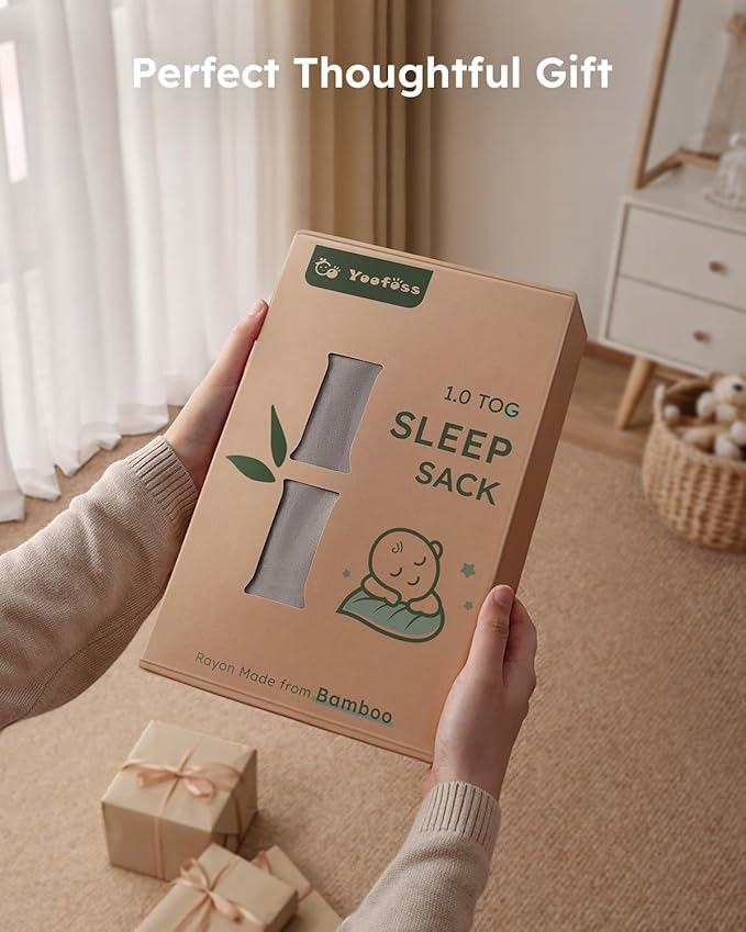 Yoofoss Rayon Made from Bamboo Baby Sleep Sack 12-18 Months 1.0 Tog Baby Wearable Blanket, Super Soft Infant Toddler Sleeping Sack 2-Way Zipper