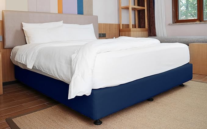 Box Spring Cover Twin/Twin XL Size - Jersey Knit & Stretchy Wrap Around 4 Sides Bed Skirt for Hotel & Home, Navy