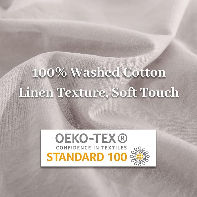 NEXHOME PRO Duvet Cover King Size, 100% Washed Cotton Orgnic Linen Like Textured Breathable Durable Comfy, 3 PCs Home Bedding Set
