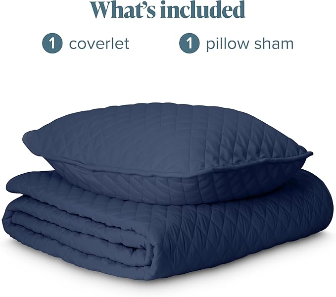 Bare Home Coverlet Set - Twin/Twin Extra Long - Lightweight Bed Decor - Comforter Alternative - All-Season Quilted Bedspread (Twin/Twin XL, Dark Blue)