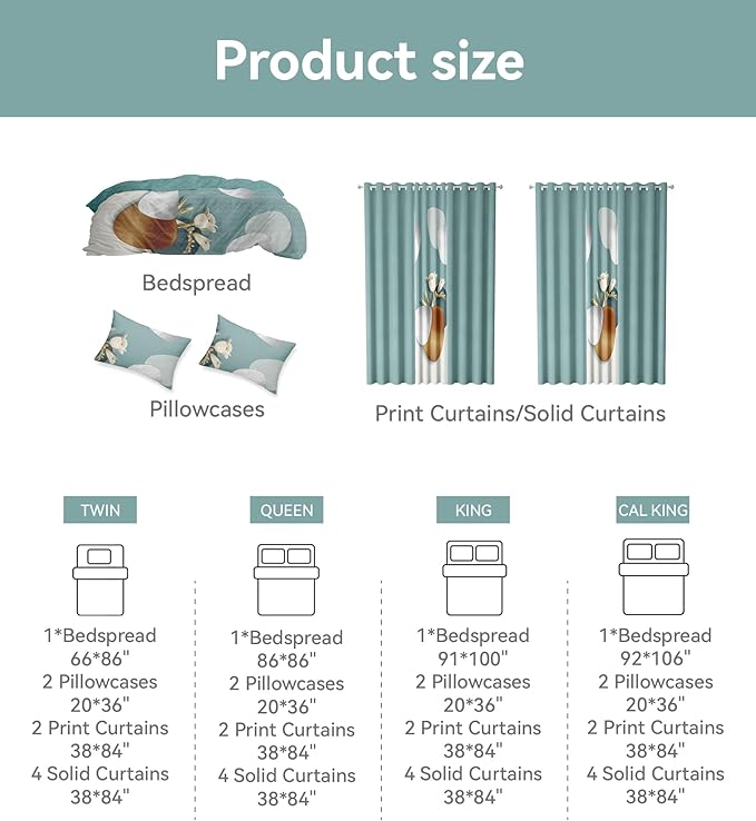 Matching Curtains and Bedding Sets 1 Bedspread 2 Pillowcases 2 Print Curtains 4 Solid Curtains King Size Comforter Set with Curtains Cotton-Like Touch Microfiber Suite