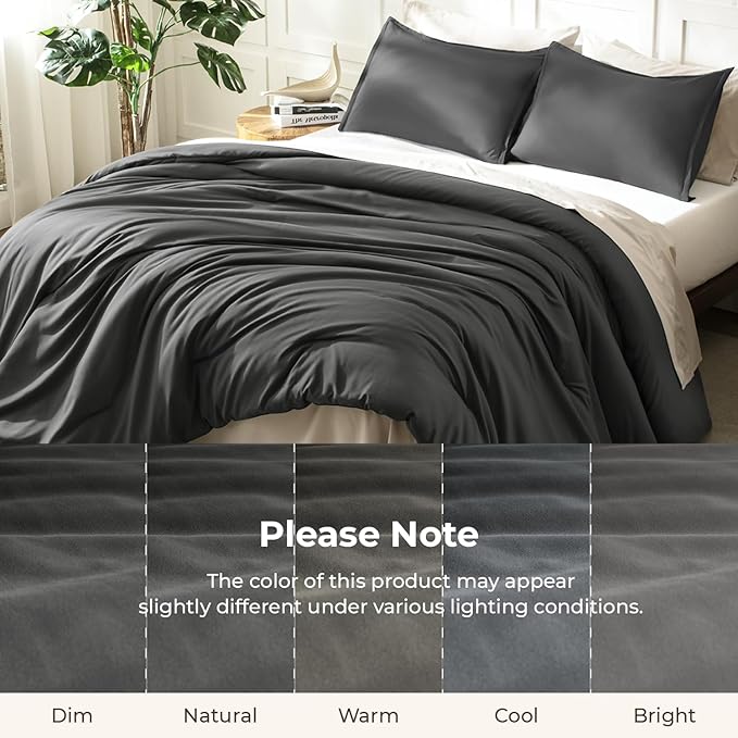 Litanika Twin XL Comforter Set Dark Grey - 2 Pieces Extra Long Bed Set for College Dorm, All Season Bedding Set for Girls and Boys