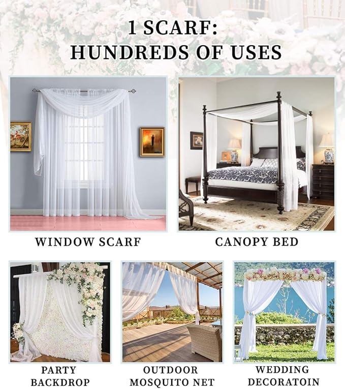 Warm Home Designs 75 Feet Long White Sheer Window Scarf. These XXL Length Valance Scarves 54 X 900 Inches in Size. Great as Bed Canopy or Wedding Arch Draping Fabric. AM White 900"