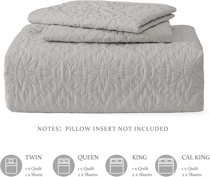 Exclusivo Mezcla Twin Quilt Bedding Set, Lightweight Soft Bedspreads Coverlets with 1 Pillow Sham, Modern Light Grey Quilts Twin XL Size for All Seasons