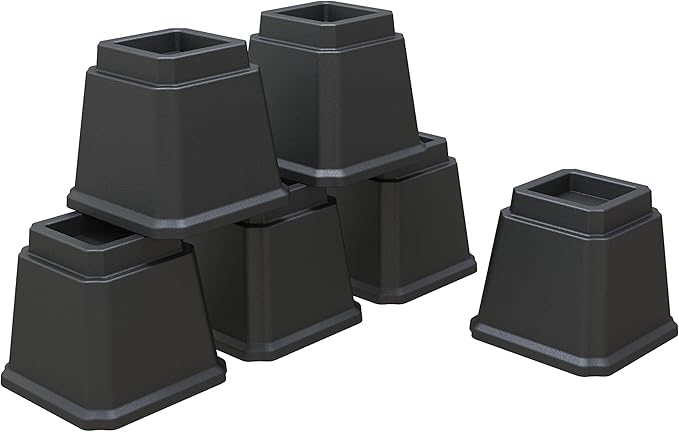 Bed Risers Heavy Duty 5 Inches Bed Elevators, Set of 6 Lifts Up 3,000 lbs Furniture Riser for Sofa and Table, Black