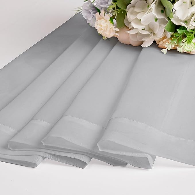 Chyhomenyc Sheer Light Grey Tier Curtains 24 Inch Length, Small Window Curtains Treatment for Bathroom Living Room Basement, Short Rod Pocket Cafe Curtain, 42W x 24L Inches, 2 Panels