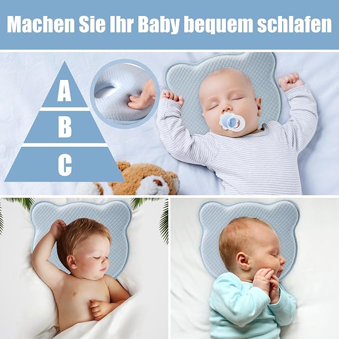 Memory Foam Baby Travel Pillow,Portable Cute Cartoon Bear Soft and Cozy Pillow, Breathable Bedding Set