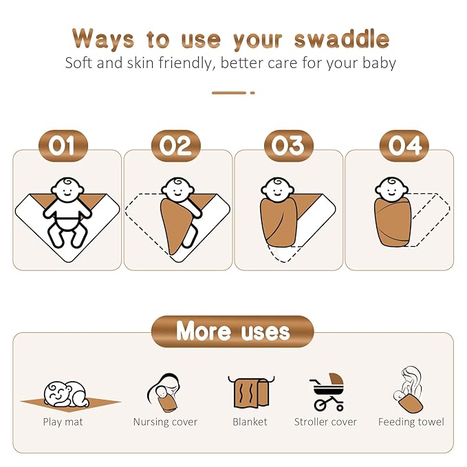 Baby Muslin Swaddle Blankets for Boys and Girls, 3-Pack Soft and Breathable Cotton Swaddles, Large 37 x 49 inches Receiving Blankets, Essentials for Newborns, Unisex 004