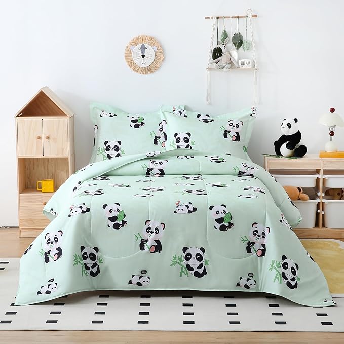 Yibeizi Twin Bed Comforter Set, Kids Lightweight All-Season Comforter Set Cute Panda Pattern Microfiber Breathable Hypoallergenic Soft Oeko-Tex Bedding Comforter Sets