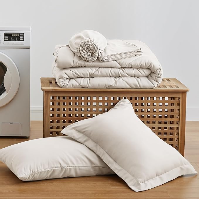 Love's cabin Twin XL Comforter Set Off White, 5 Pieces Twin XL Bed in a Bag, All Season Bedding Sets with 1 Comforter, 1 Flat Sheet, 1 Fitted Sheet, 1 Pillowcase and 1 Pillow Sham