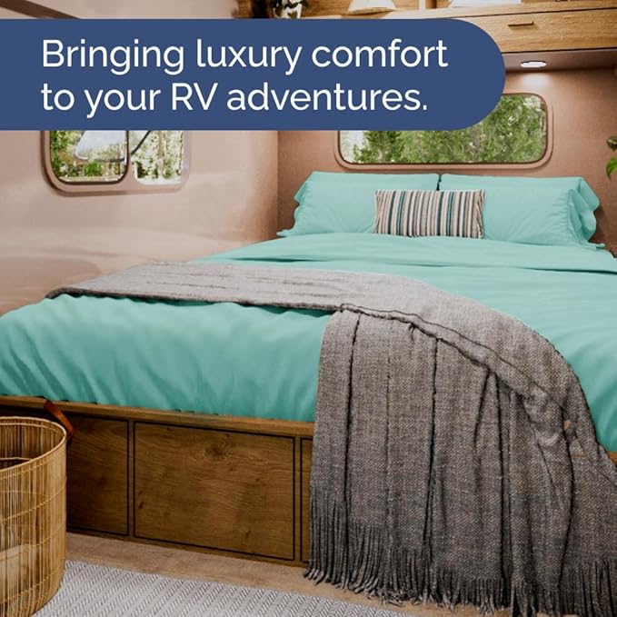 Short Queen RV Size 4 Piece Sheet Set - Comfy Breathable & Cooling Bed Sheets Set - Hotel Luxury Bedding for Women, Men, Kids, Teens, Boys & Girls - Deep Pockets & Wrinkle Free - Oeko-Tex - Spa Blue