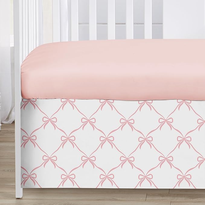 Sweet Jojo Designs 3-Piece Baby Crib Bedding Set (Pink Bows) for Girls, Infants/Nursery incl. Blanket, Fitted Sheet and Crib Skirt (Blush and White, Bow, Ballerina, Ballet Dancer, Princess Collection)