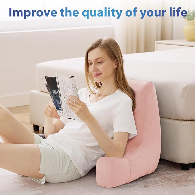 Back Pillow for Bed Sitting up, Reading Pillow for Sitting in Bed Adult, Back Support Pillow, Memory Foam Sit up Lounge Backrest Pillow with Arms for TV, Couch, Chair, Dorm, 20 Inch, Pink