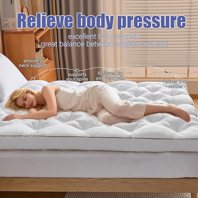 WhatsBedding 4 Inch Memory Foam Mattress Topper Twin for Back Pain Relief, Filled with Breathable Gel Memory Foam, Fluffy Comfort Supportive Pillow Top Mattress Topper, 75x39x4in