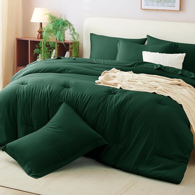 CozyLux Full Comforter Set Emerald Green, 7 Pieces Bed in a Bag Bedding Comforter Set with Sheets, All Season Boho 7PC Bed Sets with Comforter, Fitted Sheets, Flat Sheets, Pillow Shams and Pillowcases