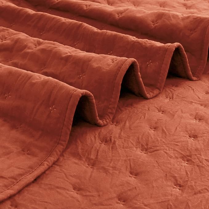 ROARINGWILD Burnt Orange Quilt Sets Queen Size with Pillow Shams, Queen Quilt Bedding Set, Lightweight Soft Bedspread Coverlet, Quilted Comforter for All Season