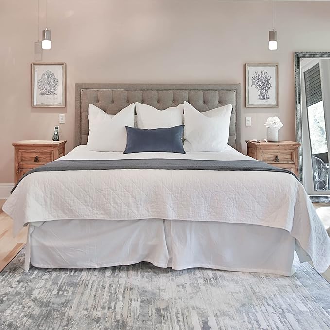 Simple&Opulence Belgian Linen Bed Skirt with Classic 14 inch Tailored Drop Dust Ruffle, Easy Fit Breathable Premium Natural Flax- Basic White, California King