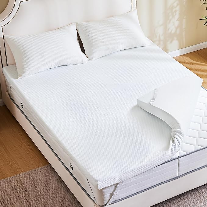 Sweetcrispy Memory Foam Mattress Topper Queen with Removable Soft Cover, 3 Inch Thick Gel Infused Cooling Toppers Pad for Queen Size Bed, Sleeper Sofa, RV, Camper, CertiPUR US Certified