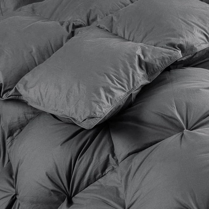 Luxurious Goose Down Feather Fiber Comforter Palatial King Size Duvet Insert, Pinch Pleat Ruffled Twisted Flower, 120 x 98 inches, 100% Egyptian Cotton Cover, 85 oz. Fill Weight, Gray