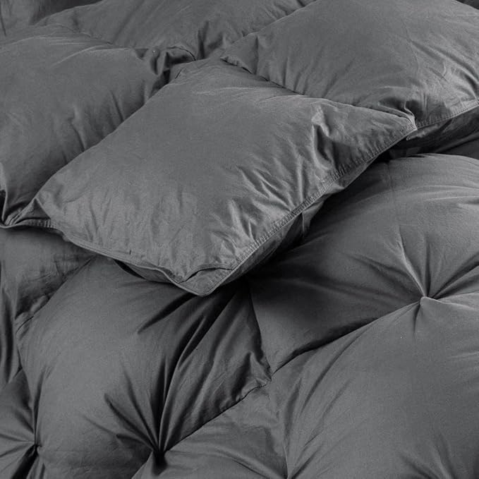 Luxurious All-Season Goose Down Feather Fiber Comforter Queen/Oversize Queen Duvet Insert (98x98), Exquisite Pinch Pleat Design- Gray, Premium Baffle Box, 100% Egyptian Cotton, 70 oz. Fill Weight