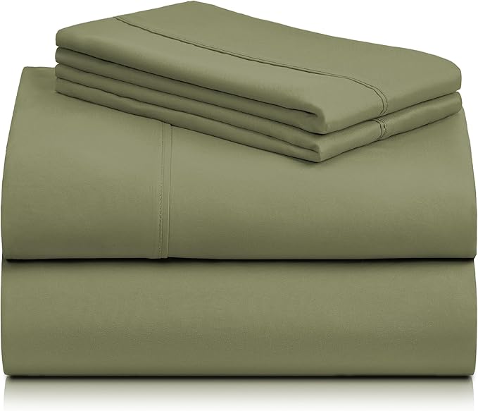 LuxClub 4 PC Full Sheet Set, Breathable Luxury Bed Sheets, Deep Pockets 18" Wrinkle Free Cooling Bed Sheets Machine Washable Hotel Bedding Silky Soft - Olive Full