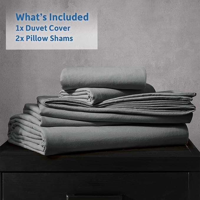 Nestl Grey Duvet Cover Full Size - Soft Prewashed Full Size Duvet Cover Set, 3 Piece, with Zipper Closure, 1 Duvet Cover 80x90 inches and 2 Pillow Shams