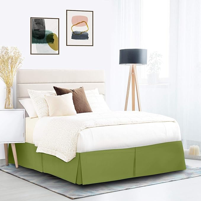 Nestl Calla Green Bed Skirt Cal King Size - Cal King Bed Skirt 14 Inch Drop - Brushed Microfiber Bed Skirts - Hotel Quality Pleated Bed Skirt - Shrinkage & Fade Resistant