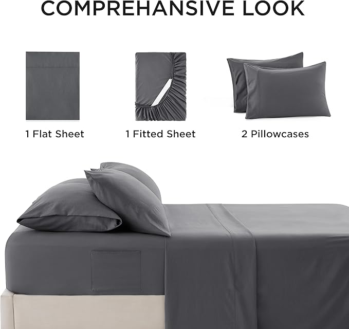 Bedsure Deep Pocket Twin Sheets - 4 Piece, Prewashed Ultra-Soft Twin Sheets Set, Fits Mattresses Up to 18 Inches Thick, Breathable & Secure Fit, Hotel Luxury Bedding, Grey