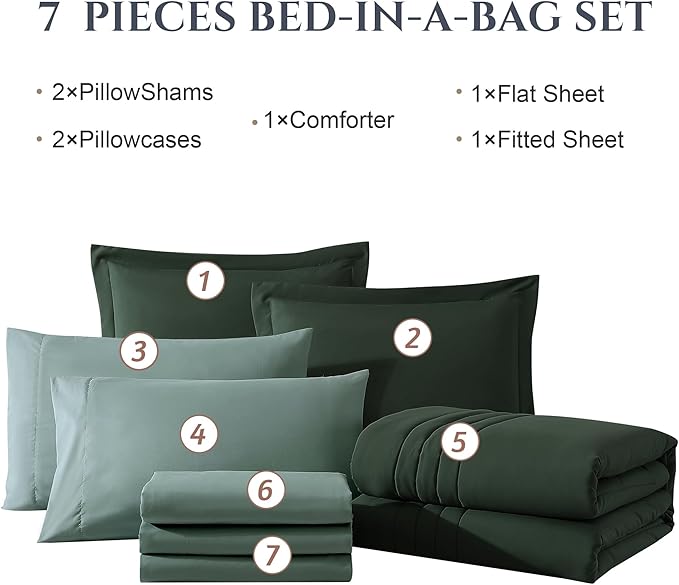 Monbix California King Size Comforter Set - 7 Pieces Bed in a Bag California King, Deep Forest Bedding Sets with Comforter, All Seasons Bed Set with Sheets, Pillowcases & Shams