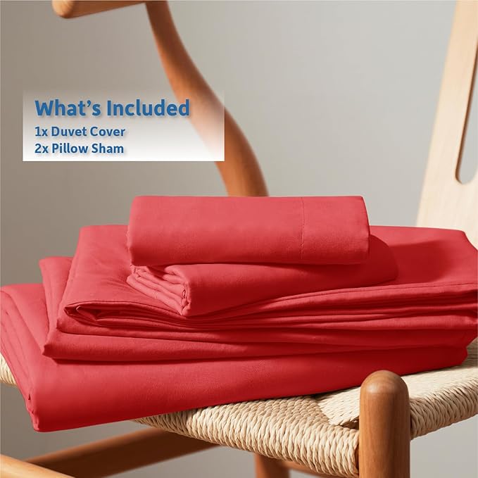 Nestl Red Duvet Cover Full Size - Soft Double Brushed Full Size Duvet Cover Set, 3 Piece, with Button Closure, 1 Duvet Cover 80x90 inches and 2 Pillow Shams