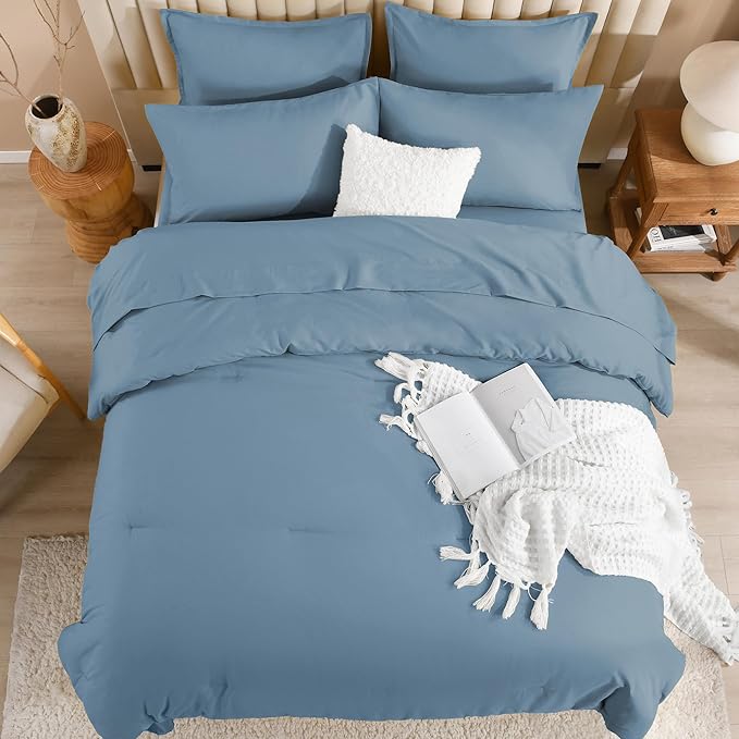 Litanika Twin/Twin XL Size Comforter Sets - 5 Pieces Bed in a Bag Grayish Blue, Lightweight Bed Set with Comforter, Sheets, Pillowcase & Sham