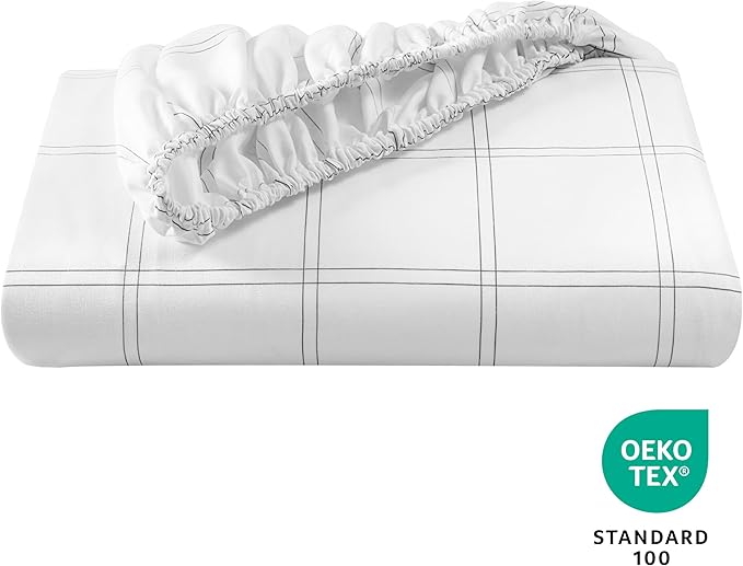 Bare Home Fitted Bottom Sheet King Size - Premium 1800 Microfiber - Ultra-Soft Hotel Luxury - Deep Pocket - Durable and Long Lasting (King, Modern Plaid - White/Grey)