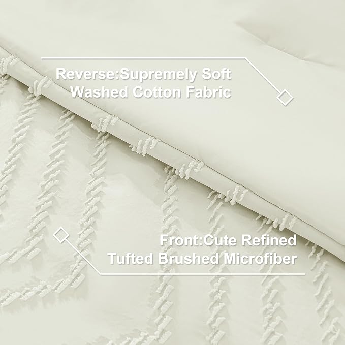 Litanika Twin XL Comforter Set Ivory - Boho Tufted Shabby Chic Bed in a Bag for College Dorm, 5 Pieces Fluffy Soft Farmhouse Bed Set for All Seasons