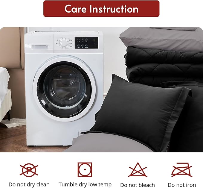 MUXHOMO 7 Pieces Oversized Queen Comforter Set, Reversible Bed in a Bag Oversized Queen Size, All Season Bedding Set with Comforter, Flat Sheet, Fitted Sheet, Pillowcases & Shams, Black & Soot