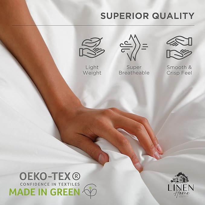 Linen Home 100% Cotton Percale Sheets Full Size, Pastel Turk, Deep Pocket, 4 Pieces Set - 1 Flat, 1 Deep Pocket Fitted Sheet and 2 Pillowcases, Crisp Cool and Strong Bed Linen