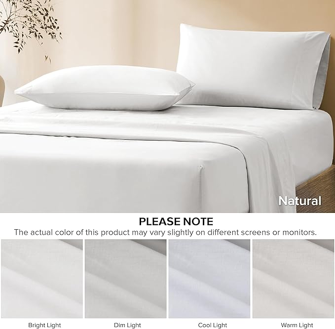Comfort Spaces 100% Cotton Sheet Set Breathable, Lightweight, Soft with 14" Elastic Pocket Fits up to 16" Mattress, All Season Cozy Bedding, Matching Pillow Case, Cal King White 4 Piece